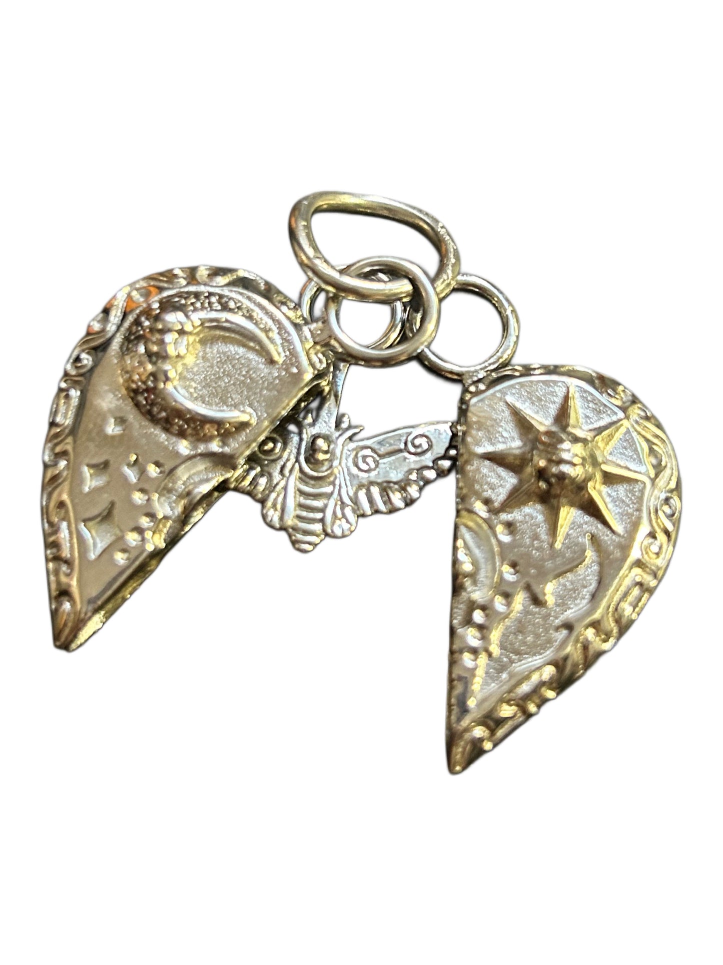 Vintage 3 Piece Heart Locket Charm - Celestial Moon & Sun